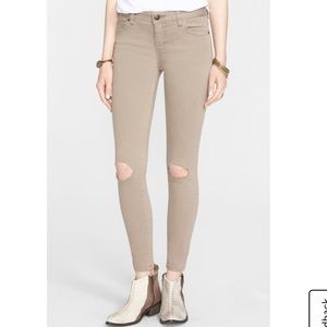 Free People Hole in Knee Khaki Jeans